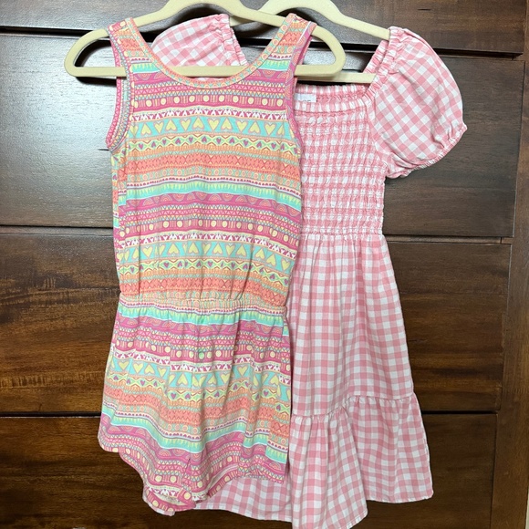Children's Place Girls Colorful Patterned Romper and Pink Gingham Dress - Picture 1 of 3